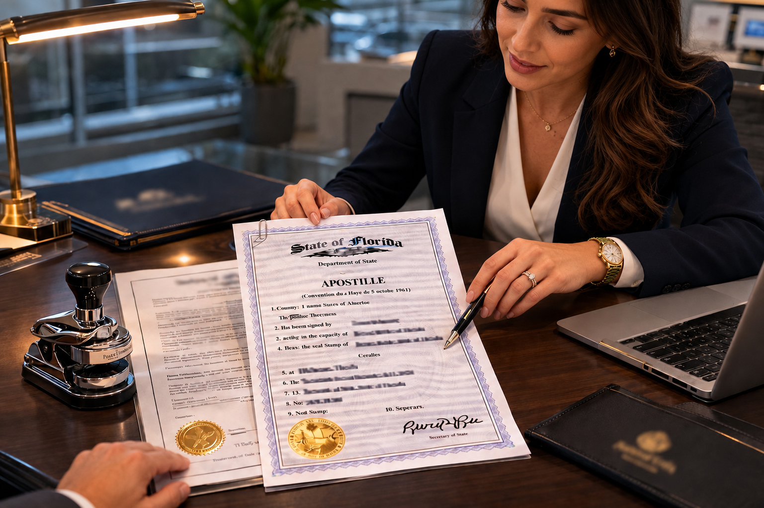Documents handed off for apostille processing — servicio de apostilla en Tampa
